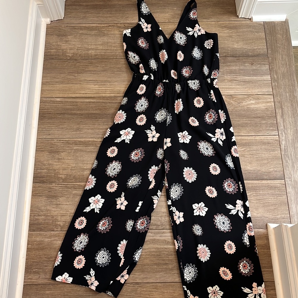 Black Floral Loft Jumpsuit- petite